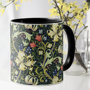 Golden Lily Vintage Floral Pattern William Morris Mug