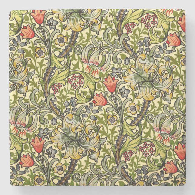 Golden Lily Vintage William Morris Stone Coaster (Front)