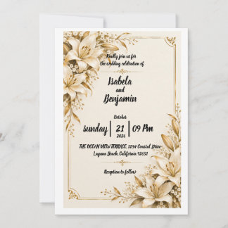 Golden Lily Wedding Invitation