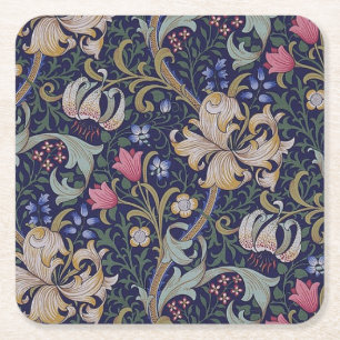 Golden Lily, William Morris Square Paper Coaster