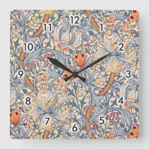 Golden Lily, William Morris Square Wall Clock
