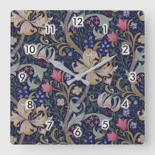 Golden Lily, William Morris Square Wall Clock