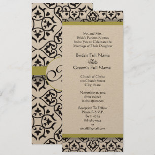 Golden Lime Damask Swirls Wedding Invitation