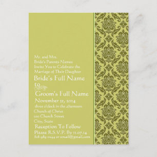 Golden Lime  Damask  Wedding Invitation Postcard