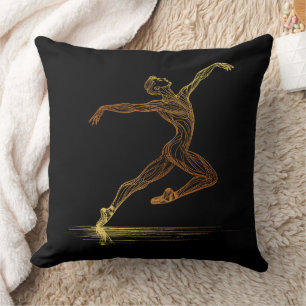 Golden Line Art Ballet Dancer Elegant Illustration Cushion