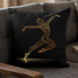 Golden Line Art Ballet Dancer Elegant Illustration Cushion