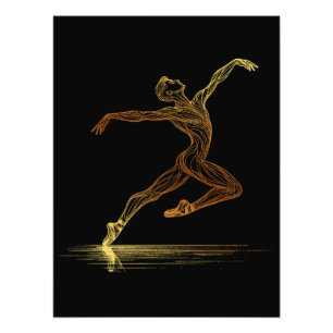 Golden Line Art Ballet Dancer Elegant Illustration Photo Print