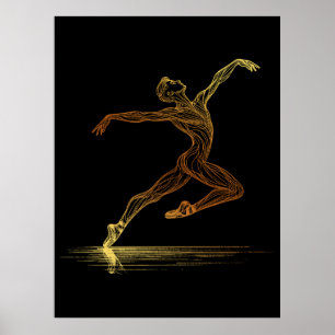 Golden Line Art Ballet Dancer Elegant Illustration Poster