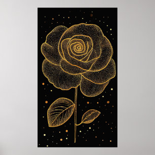 Golden Line Art Rose With Sparkling Dots Poster