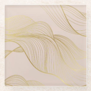 Golden Lines: Luxury Vintage Pattern. Glass Coaster