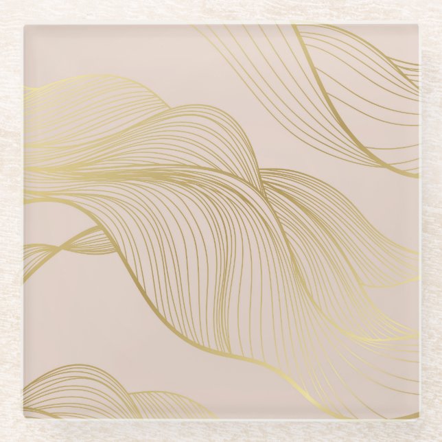 Golden Lines: Luxury Vintage Pattern. Glass Coaster (Front)