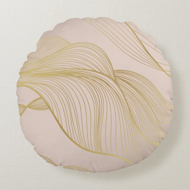 Golden Lines: Luxury Vintage Pattern. Round Cushion (Front)