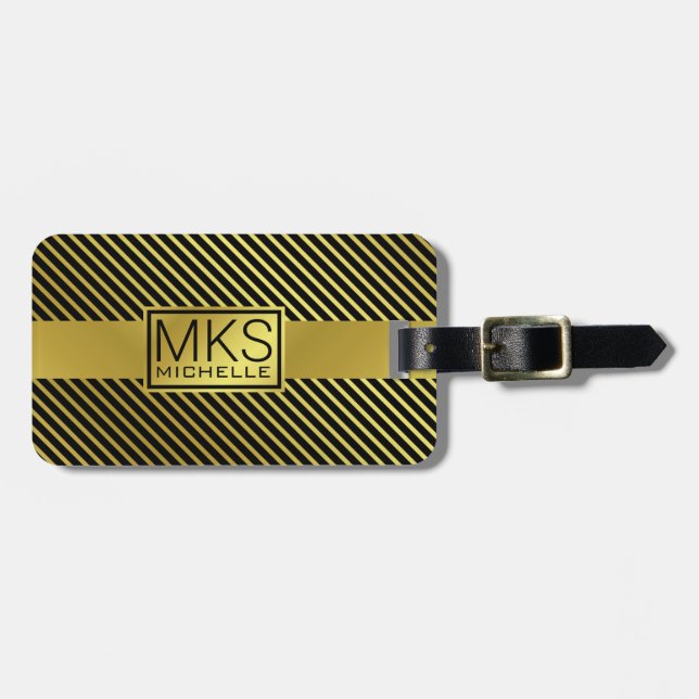 Golden Lines Monogrammed Luggage Tag (Front Horizontal)