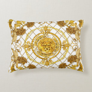 Golden lion: damask silk scarf design decorative cushion