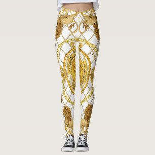 Golden lion: damask silk scarf design leggings