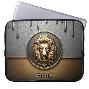 Golden Lion Face With Dripping Metal 🦁 Laptop Sleeve
