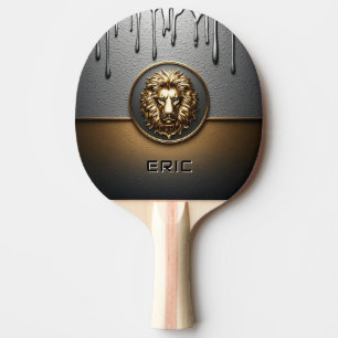 Golden Lion Face With Dripping Metal 🦁 Ping Pong Paddle