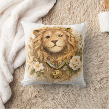 Golden Lion Fairytale Throw Pillow