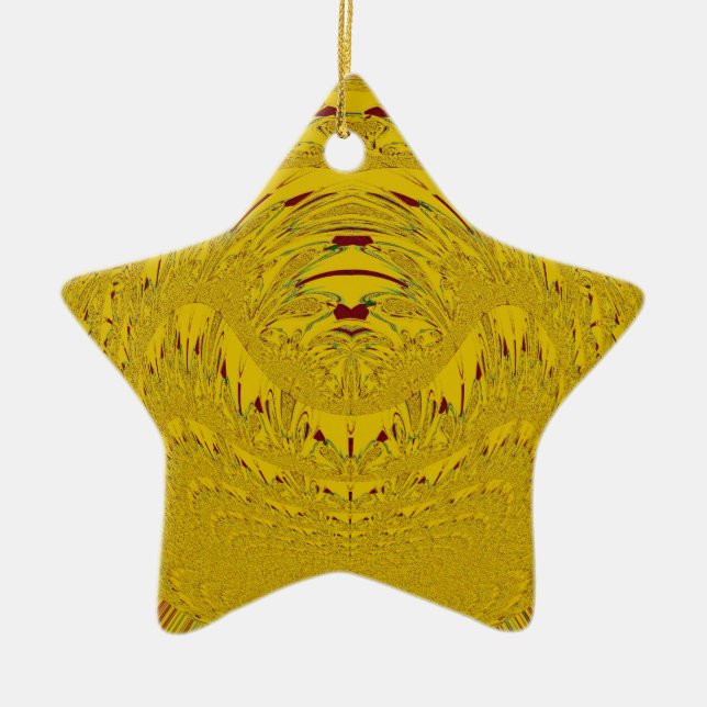 Golden Lion Head Art Print Ceramic Tree Decoration (Front)