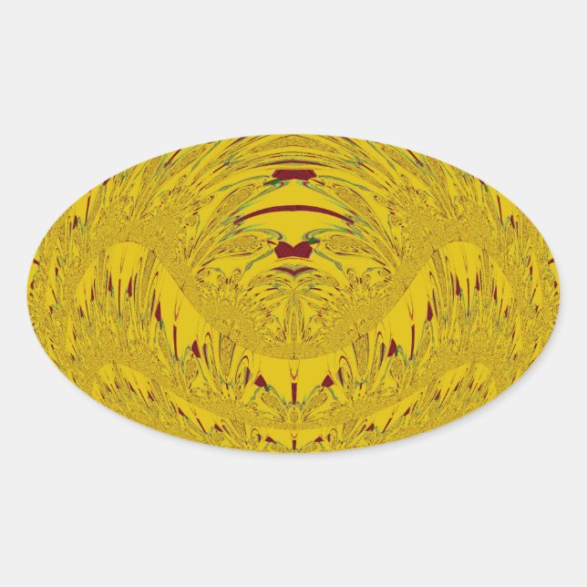 Golden Lion Head Art Print Oval Sticker (Front)
