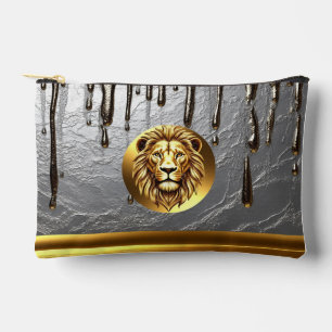 Golden Lion Head With Metal Drip Effect 🦁 Accessory Pouch
