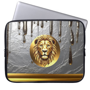 Golden Lion Head With Metal Drip Effect 🦁 Laptop Sleeve