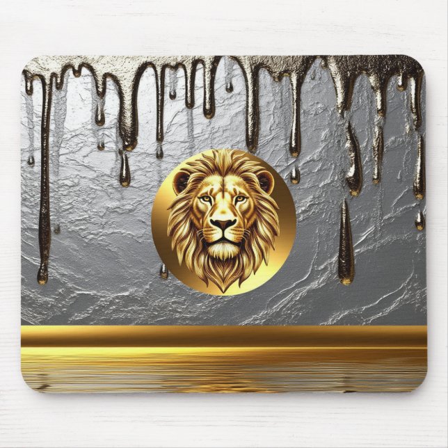 Golden Lion Head With Metal Drip Effect 🦁 Mouse Pad (Front)