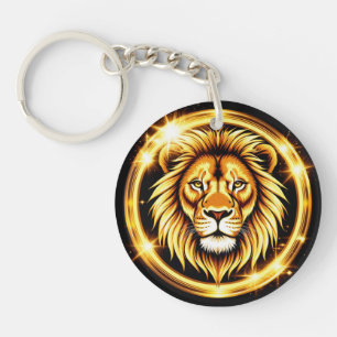 Golden Lion Head With Radiant Glow Key Ring