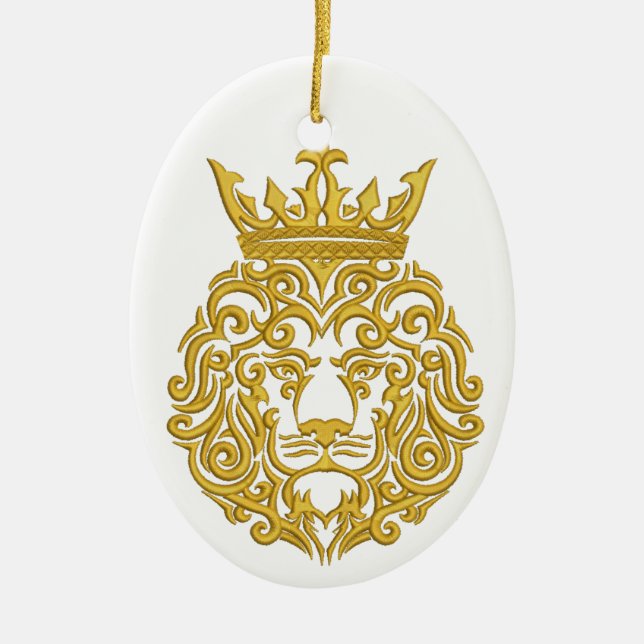 golden lion in the crown ceramic tree decoration (Front)