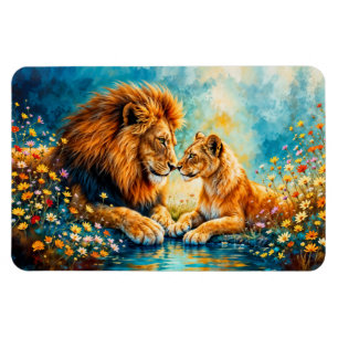 Golden Lion Lioness colourful wildflowers Magnet