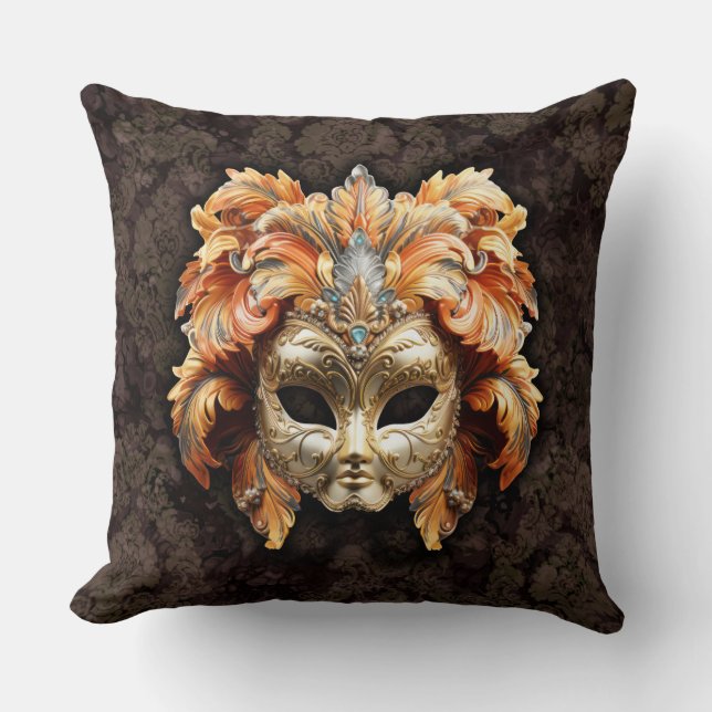 Golden Lion Mask with a Orange Feathers  Cushion (Front)