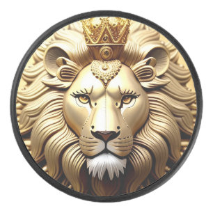 Golden Lion Medallion With Crown Hockey Puck