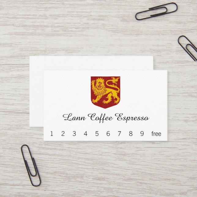 Golden Lion on Red Shield Heraldry Business Card (Front/Back In Situ)