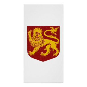 Golden Lion on Red Shield Heraldry Poster