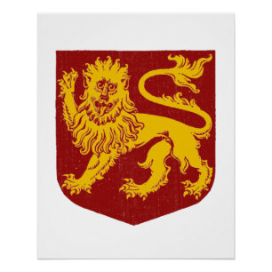 Golden Lion on Red Shield Heraldry Poster