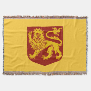 Golden Lion on Red Shield Heraldry Throw Blanket