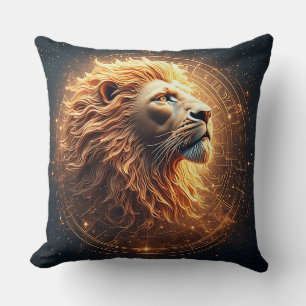 Golden Lion Portrait Symbolising Strength Cushion