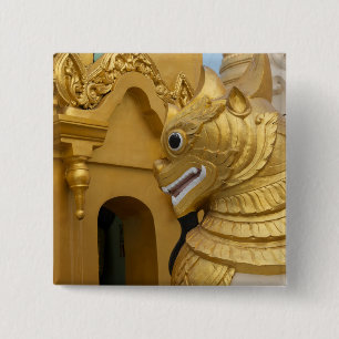 Golden Lion Statue At Temple 15 Cm Square Badge
