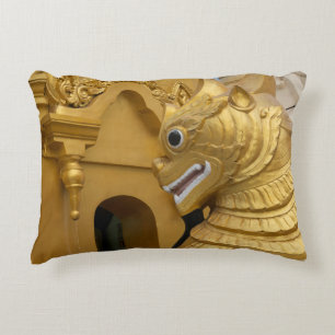 Golden Lion Statue At Temple Decorative Cushion