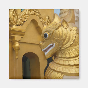 Golden Lion Statue At Temple Magnet