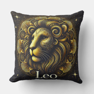 Golden Lion Symbol Representing Strength, Zodiac Cushion