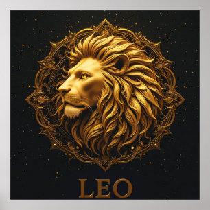 Golden Lion Symbol Representing Strength, Zodiac Poster