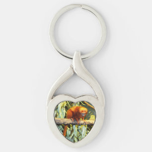 Golden Lion Tamarin Observing, Metal Keyring