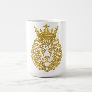 Golden Lion with Crown - Majestic Embroidery Style Coffee Mug
