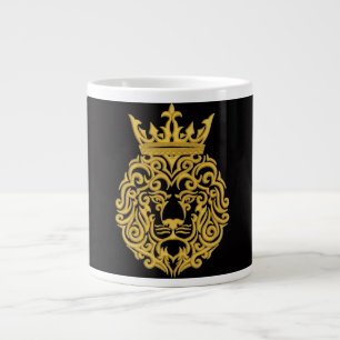Golden Lion with Crown - Majestic Embroidery Style Large Coffee Mug