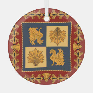 Golden lions: Art Nouveau scarf design Glass Tree Decoration
