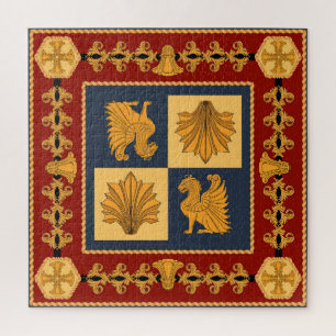 Golden lions: Art Nouveau scarf design Jigsaw Puzzle