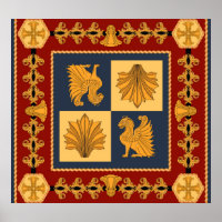 Golden lions: Art Nouveau scarf design