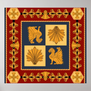 Golden lions: Art Nouveau scarf design Poster