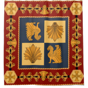 Golden lions: Art Nouveau scarf design Shower Curtain